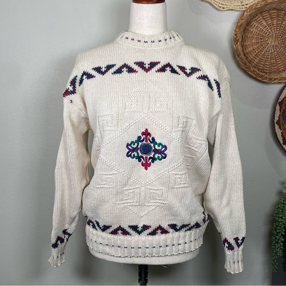 Vintage Isle of Cotton Crewneck Jumper Sweater Size Medium